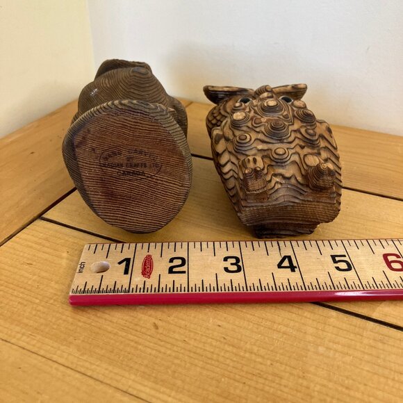 Carved Wooden Owl Figures Hand made Japan & Canada Set of 2 Bird Kadian Crafts - Picture 8 of 8